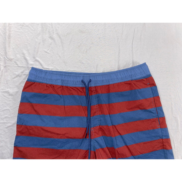 Brixton Elastic Waist Pull On Swim, Board Shorts. Blue/Burgundy Stripe, Size M. - Picture 2 of 5